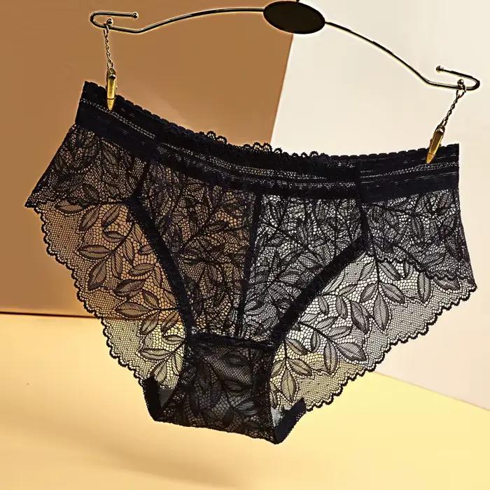 Culotte Géométrique en Dentelle pour Femme, Sous-Vêtement Sexy, Taille Basse, Lingerie Féminine