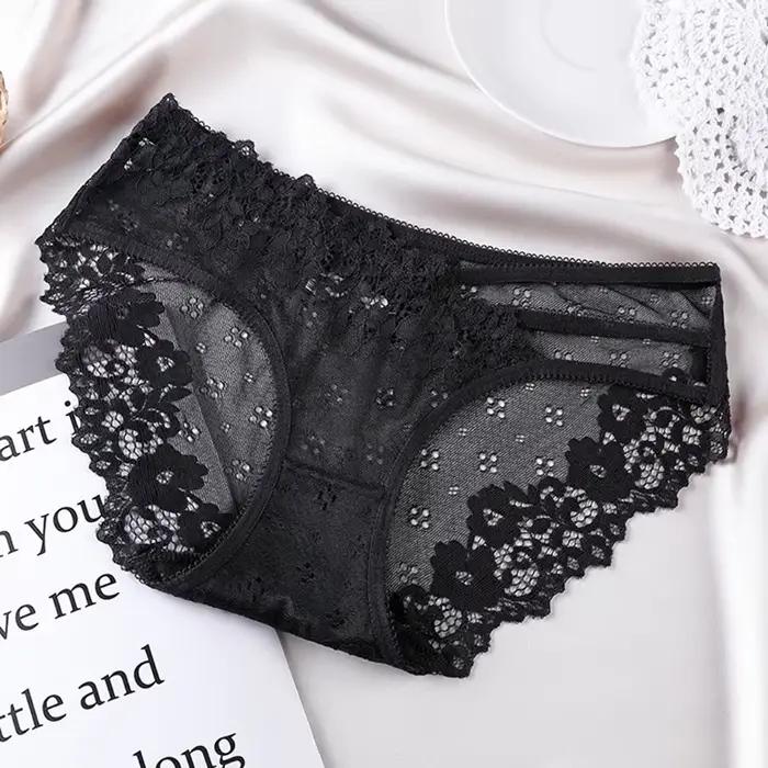 Culotte sexy en dentelle pour femmes, culotte taille basse, sangle de mode, culotte transparente cre