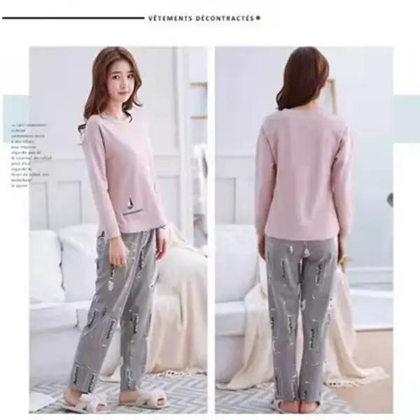 Pyjama à Manches sulfen Coton Doux pour Femme, Vêtement de Maison Décontracté, Grande Taille, Col Ro