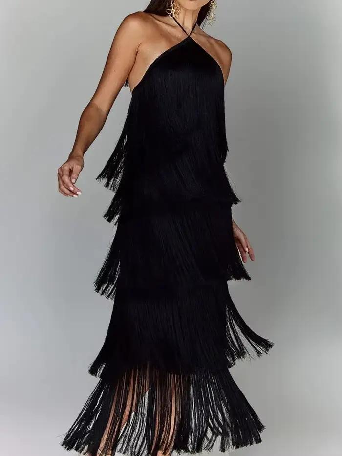 Robe de soirée Chic pour femmes, couleur métallique, Sexy, col licou, à lacets, élégante, dos nu, sa