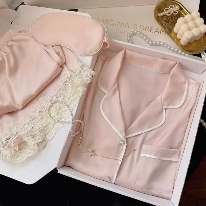 Pyjama d'été en soie glacée pour femmes, Simple, Ins, haute valeur, doux, manches courtes, vêtements