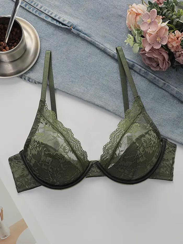 Soutien-gorge sexy en dentelle florale pour femme, avec armatures, décolleté plongeant en V, sans re