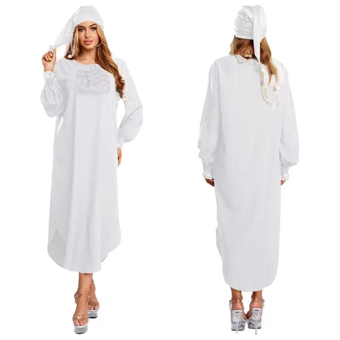 Chemise de nuit pour femmes, Costume de nuit, manches longues, garniture en dentelle, col à volants,