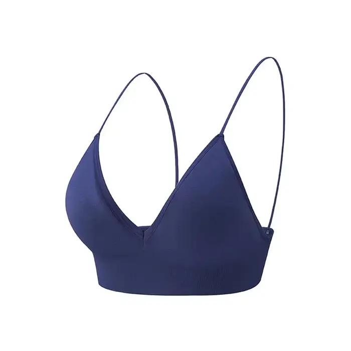 Soutien-gorge de sport push-up sans armatures à bonnets triangulaires fins, décolleté en V profond, 