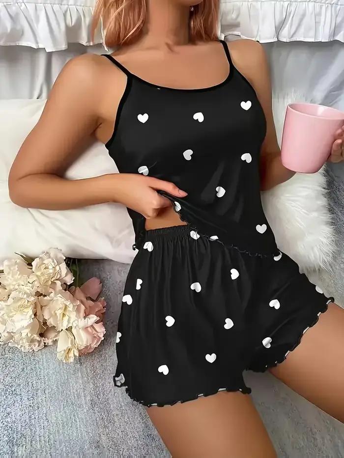 5 tailles choisir S M L XL 2XLWomen deux pièces jarretelles coeur imprimé haut et short femme décont