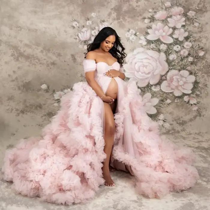 Robe tutu de maternité pour séance photo – Tissu en tulle transparent avec fente haute sur le devant