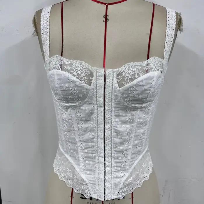 Corset blanc haut court gilet femmes élégant français col carré manches moulante débardeur 2025 été 