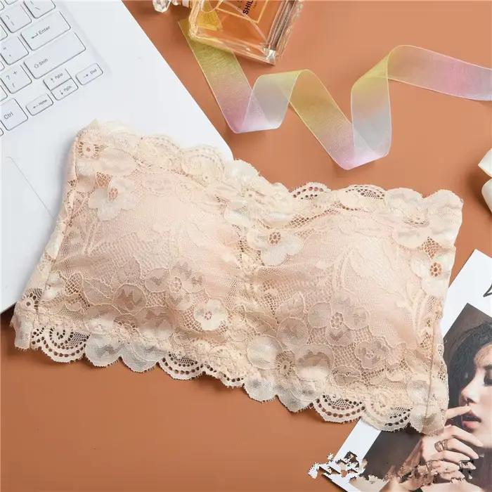 Soutien-gorge bandeau en dentelle pour femme, rembourré, bralette, sous-vêtements en dentelle floral