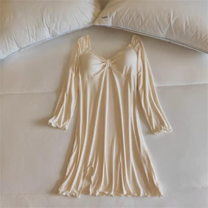Chemise de nuit douce pour femmes, chemise de nuit en Modal, printemps automne hiver, robe à manches
