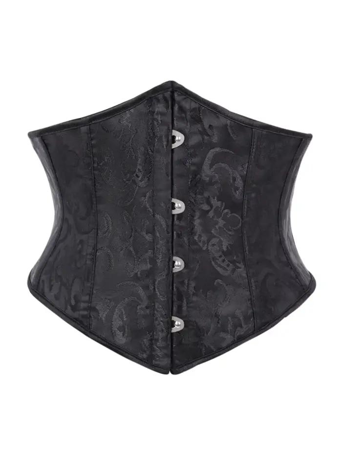 Corset sous-poitrine pour femme, style baroque, jacquard floral, satin, boucle avant, laçage arrière
