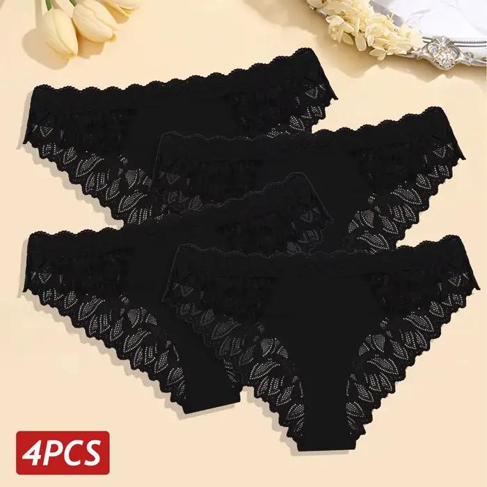 4 pièces/ensemble Sexy dentelle florale culottes femmes respirant slips Perspective taille basse Sex