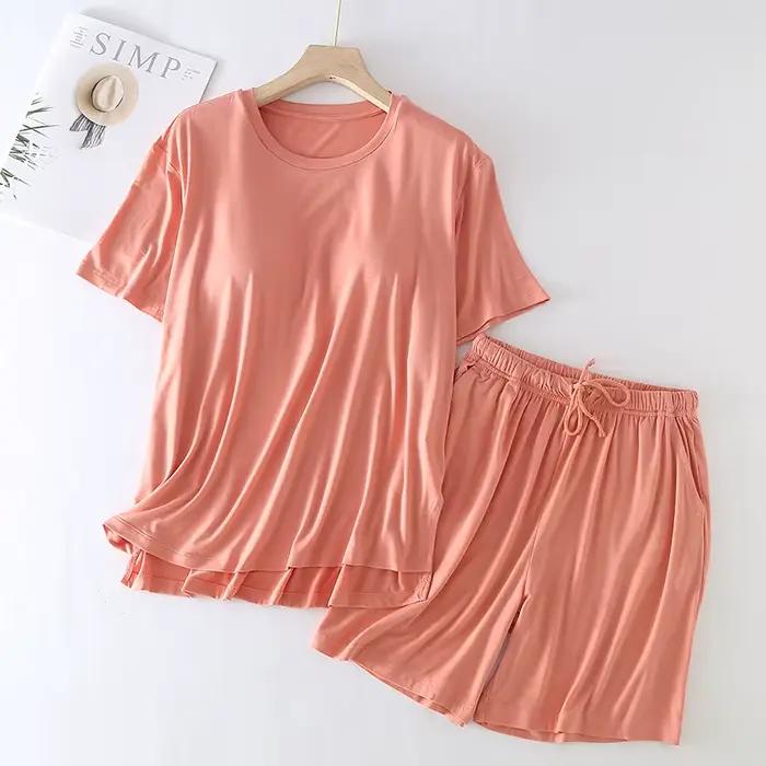 Ensemble de pyjama deux pièces à manches courtes pour femmes, vêtements de nuit en modal, vêtements 