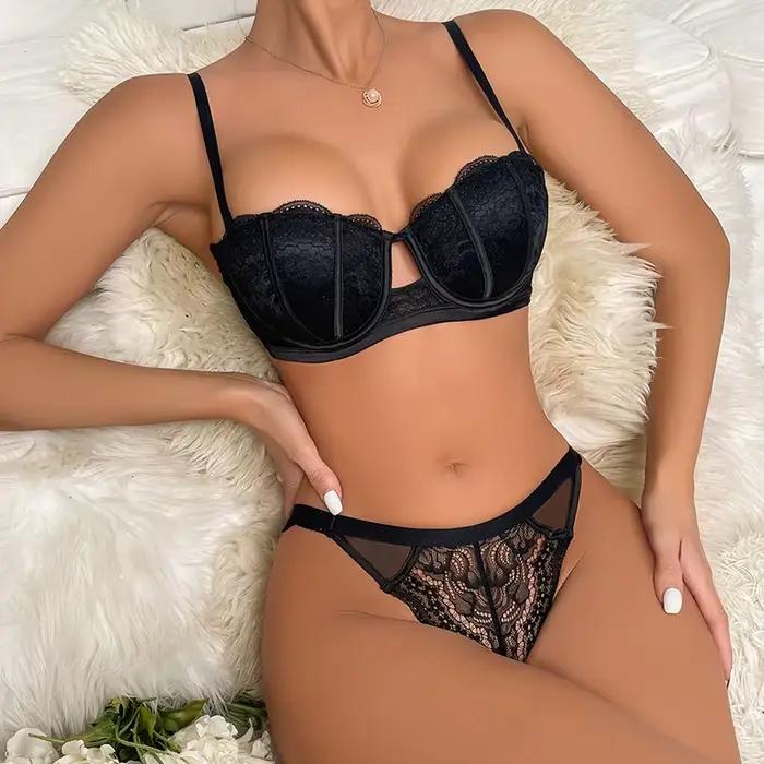 Ensemble de soutien-gorge en dentelle pour femmes, motif Floral, avec soutien-gorge en dentelle, cul