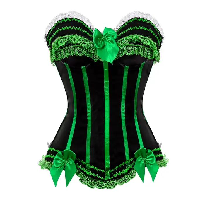 Femmes grande taille Satin surbuste Corset à lacets Corsets Bustiers haut gothique dames Halloween g