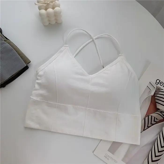 Soutien-gorge Push-Up respirant à bretelles croisées pour femme, haut court de sport, yoga et fitnes
