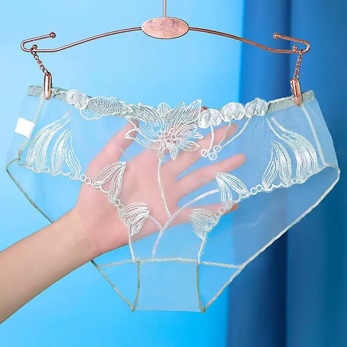 Sexy dentelle culottes slips maille creuse fleur broderie taille basse Transparent femme Lingerie Ul
