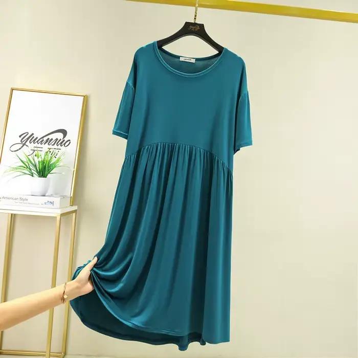 Robe de nuit plissée à manches courtes pour femmes, style coréen, ample, confortable, noir