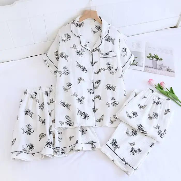 Ensemble pyjama pour Couple, 2024 coton, manches courtes, Short et pantalon, trois pièces, mignon, p