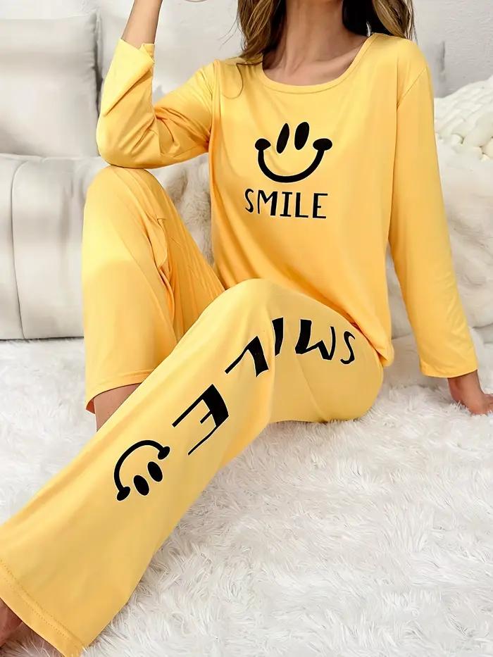 Ensemble de pyjama décontracté pour femmes, imprimé mignon, manches longues, pour le printemps et l'