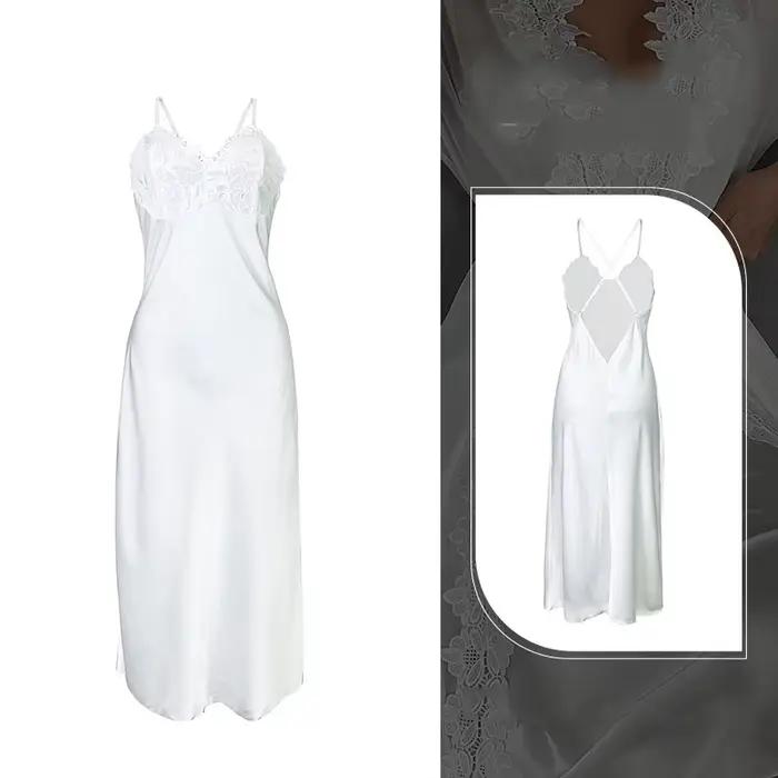 Sexy dentelle femme nuisette & robe ensemble chemise de nuit blanc glace soie jarretelle chemise de 