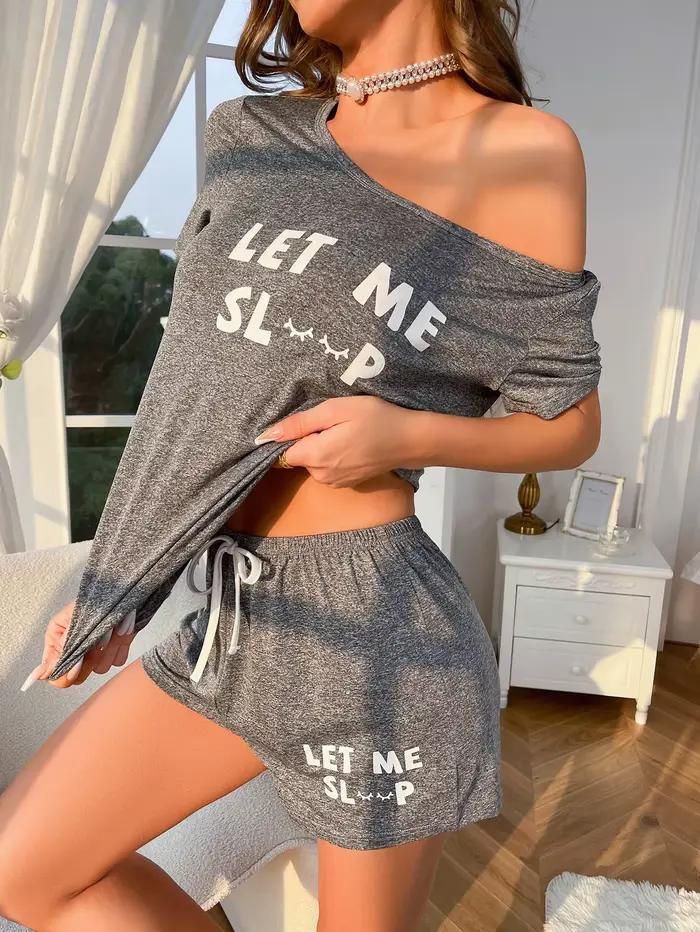 Ensemble pyjama deux pièces pour femmes, nouveau style, haut gris, short avec lettres, vêtements de 