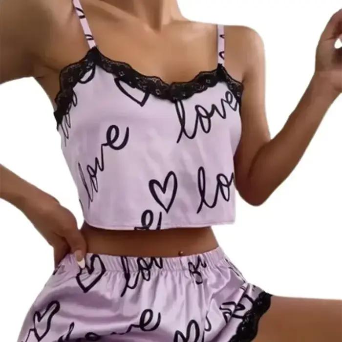 Sexy pyjama Shorts ensembles femmes Homewear amour imprimé nuisette sous-vêtements Pijama été Linger