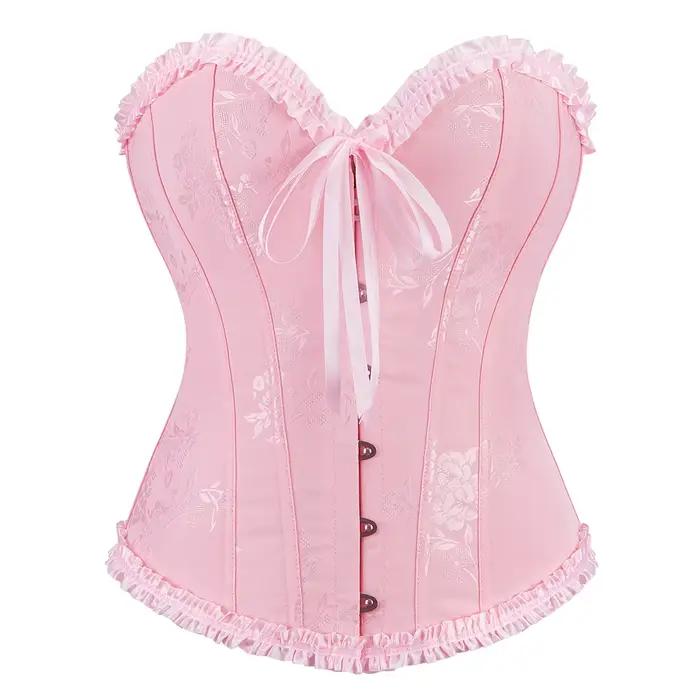 Corset rose pour femmes, bustiers et corsets gothiques, corselet overbust, costume de spectacle d'Ha