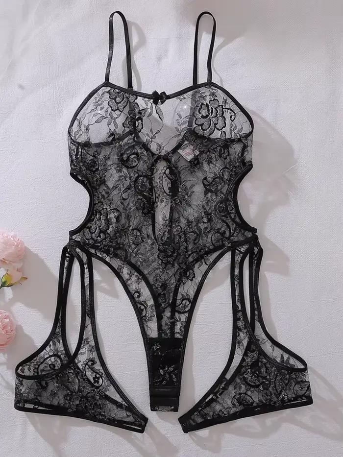 Lingerie sexy en dentelle avec broderie florale, sous-vêtements transparents, costume érotique, sout
