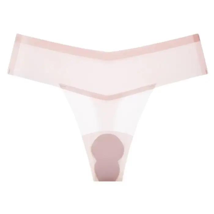 Culotte string transparente en soie glacée pour yoga et fitness, sous-vêtement fin anti-embarras, ta