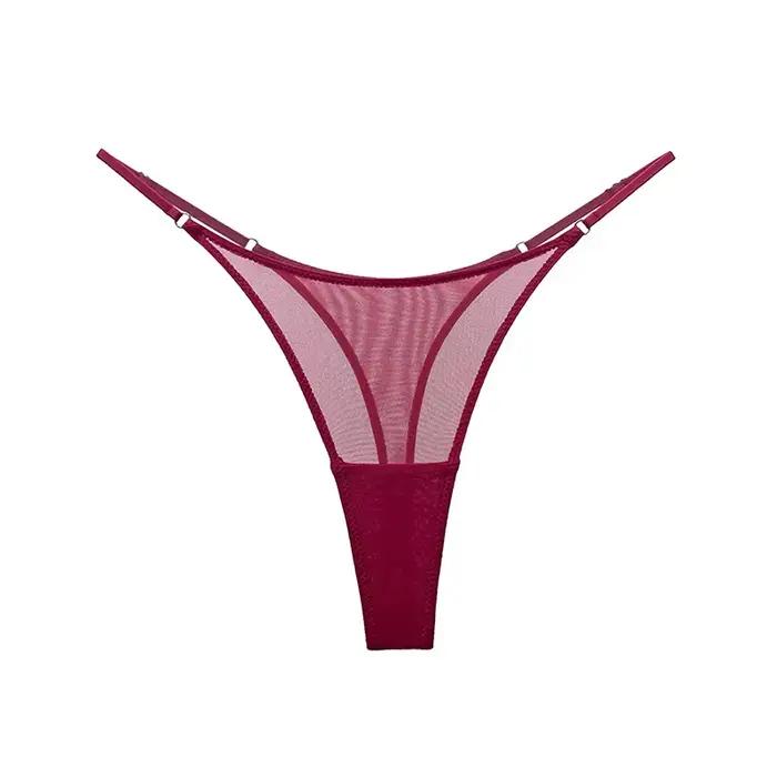 Culotte à fente haute pour femmes, string sans couture, maille Ultra-fine, sous-vêtements Sexy, gaze