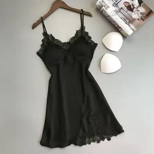 Lingerie Sexy pyjamas soie Satin glace soie mince licou jarretelle chemises de nuit femmes chemise d