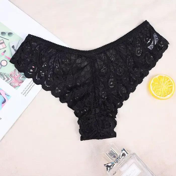 Culotte Sexy en Dentelle Transparente pour Femme, Sous-Vêtement Solide, Intime