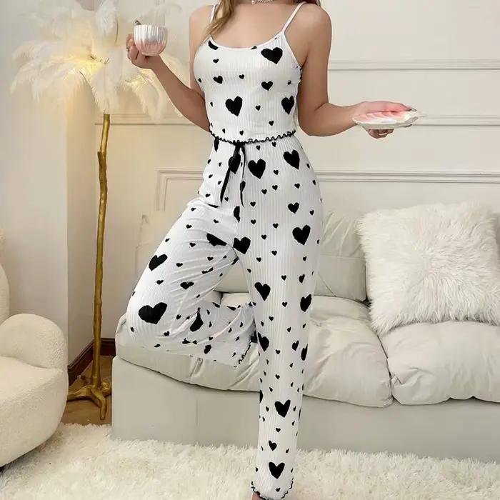 Nouvel ensemble de pyjama pour femme 2025, grande taille, 2 pièces, débardeur court + pantalon, blan