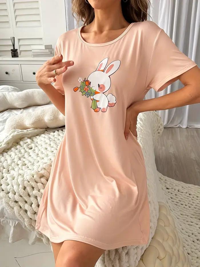 Chemise de nuit quatre saisons pour femmes, décontractée, douce, lapin mignon, printemps et été