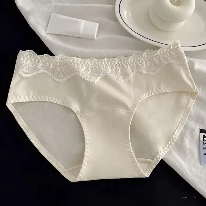 Culottes en coton à nœud et dentelle, taille mi-haute, transparentes, pour femmes, douces, sans cout