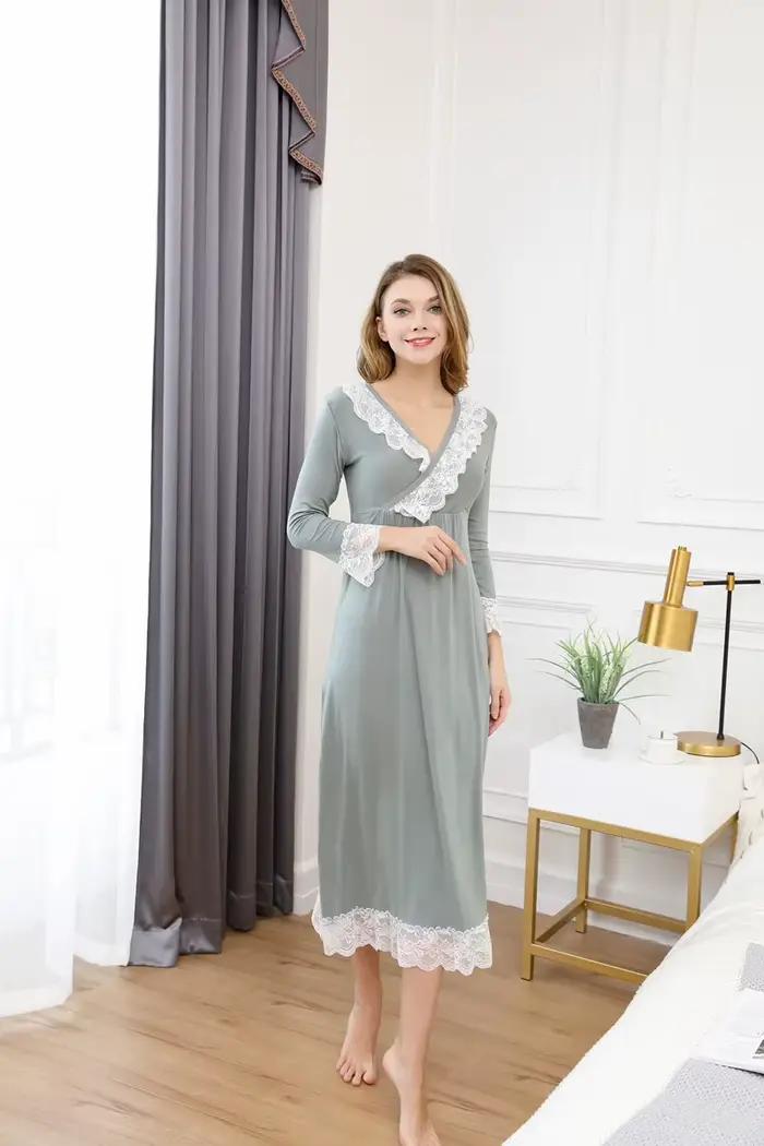 Chemise de nuit à col en V profond pour femmes, vêtements de nuit élastiques respirants, robe de nui