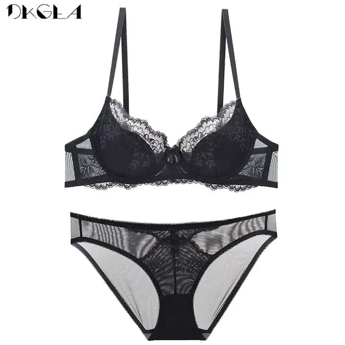 Ensemble de soutien-gorge ultra-mince en dentelle ajourée pour femme, sous-vêtements brodés, lingeri