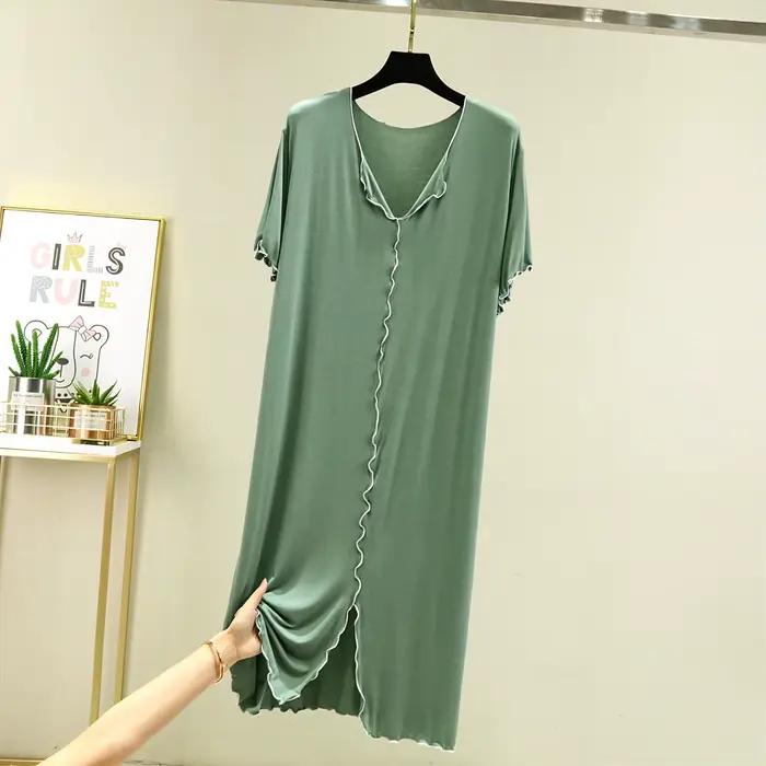 Été Modal robe de nuit femme nouveau décontracté col en V femmes chemises de nuit vêtements de nuit confortables chemise de nuit grande taille Homewear L-2XL