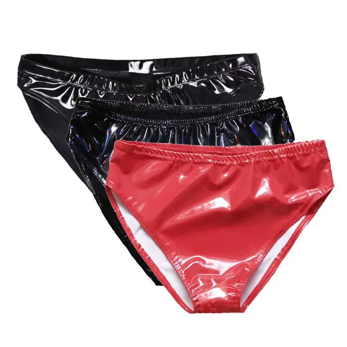 Sous-vêtements en cuir verni pour femmes, grande taille, look mouillé, culotte élastique à faible hauteur, sous-vêtements en Latex pour fête dansante