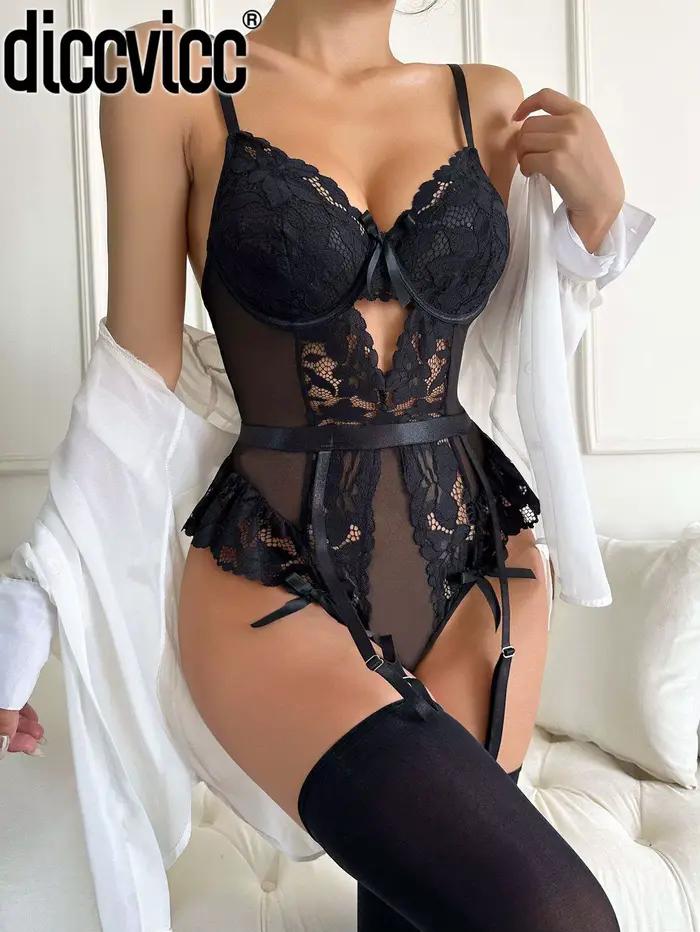 Body sexy diccvicc en polyester et élasthanne avec dentelle florale pour femmes occasions spéciales