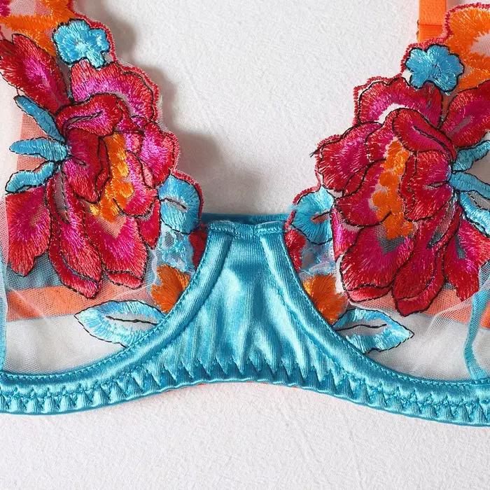 Ensemble soutien-gorge et culotte Belamimi en nylon et élasthanne avec motifs floraux pour femmes occasions quotidiennes