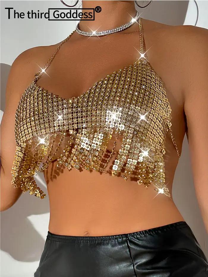 Priehľadné kovové crop top pre ženy