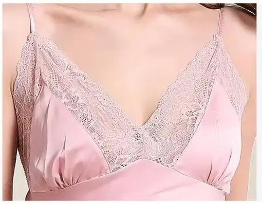 Chemise de nuit pour femmes en dentelle et satin, lingerie sexy, chemise longue, vêtements de nuit