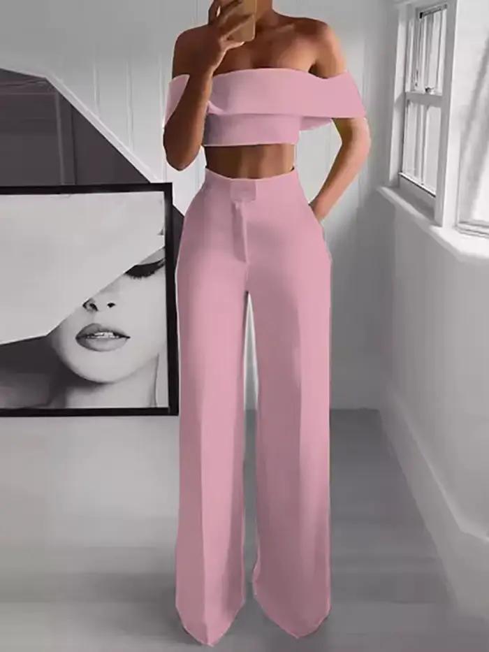 2025 leto pevný ležérny dvojdielny set pre ženy Sexy krátky top široké nohavice oblečenie Dámske streetwear