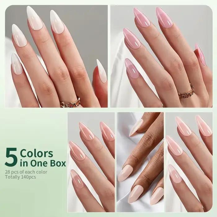 Nailpop 3-v-1 prírodné jemné nechty set 140 ks tóny pleti tlačidlá na