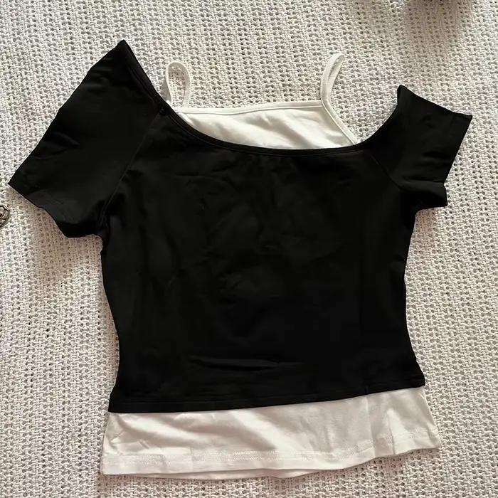 Estetické Goth Netopier List Y2K Štýl Dvojdielne Tričko Krátky Rukáv Vesta Harajuku Streetwear Traky Dámske Oblečenie