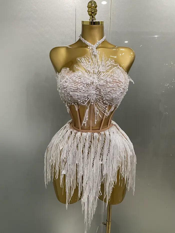 2025 Sexy perle paillettes gland sans manches