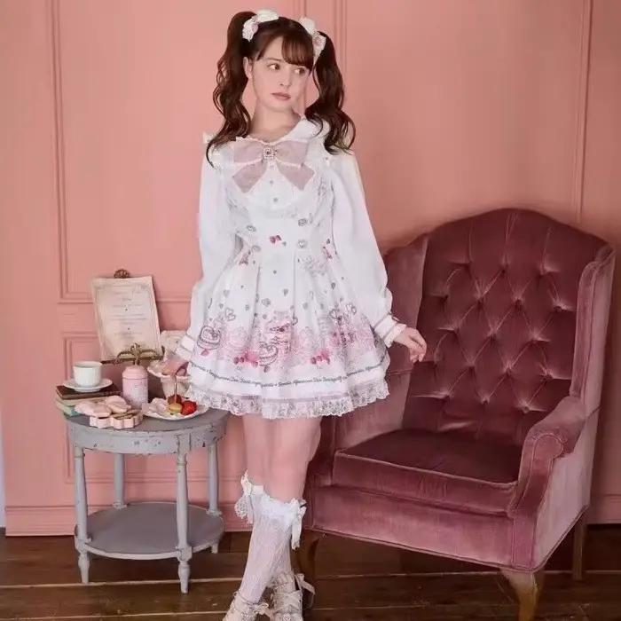 Kawaii japonský set šiat s mašľou z kamienkov pre ženy