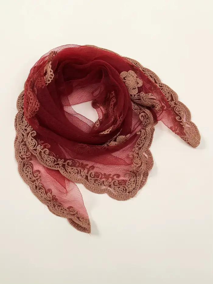 Dámsky vyšívaný čipkovaný paisley bandana štvorec
