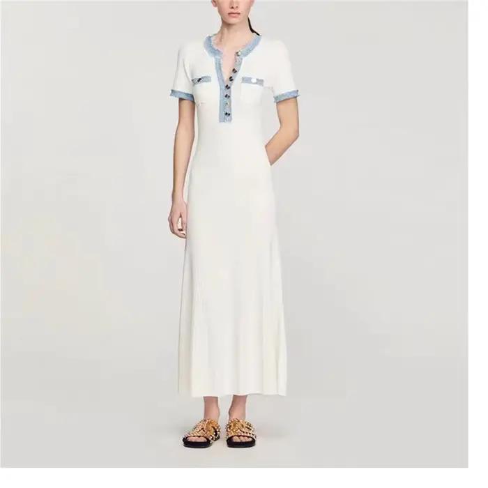 Dámske elegantné kontrastné pletené maxi šaty